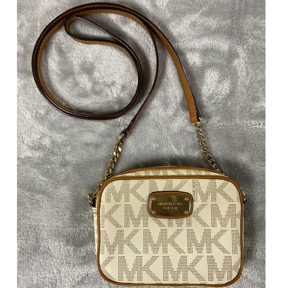 Michael Kors Penny Camera Crossbody Bag Women Mini Vanilla Acorn Logo 32T8GPNC3B